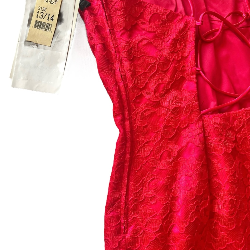 Jessica McClintock Gunne Sax women’s Size 13/ 14 Red Lace Dress Lace Up Back - Picture 7 of 16